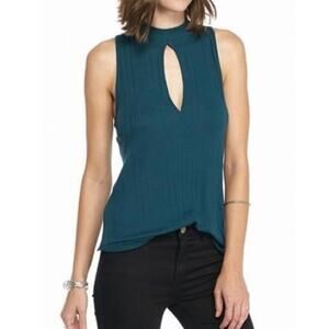 We The Free Teal Ribbed Keyhole Tank Top